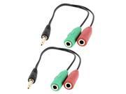 2pcs 3.5mm Dual Female to Male Microphone Speaker Audio Cable Adapter 21cm Long