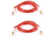 2pcs Portable Male to Male 3.5mm Plug Audio Cable 1.1M Red