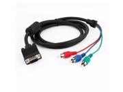 1.5M 4.9Ft VGA 15 Pin Male to 3 RCA RGB Male Video Cable Adaptor Black