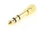 Straight 6.35mm Male Plug to 3.5mm Female Jack Audio Stereo Adpater Gold Tone