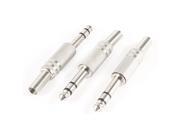 3 x Silver Tone 6.35mm Stereo Male Plug Audio Cable Connector Spring End Adapter