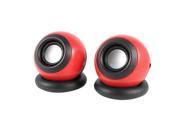 Pair Black Red Plastic Ball Shape USB 2.0 3.5mm Stereo Mini Multimedia Speaker