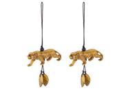 Unique Bargains 2 Pcs Brown Tiger Leaves Pendant Hanging Strap Key Ring Handbag Decor