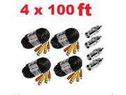 4 lot 100ft Security Camera Cable CCTV Video Power Wire BNC RCA Black Cord DVR