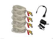 4x White 60ft BNC Cable 3A Power for Security CCTV use Zmodo Swann Qsee