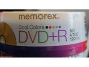 New 100 Pk Memorex 16X Blank DVD R Cool Colors Recordable Disc Media 4.7GB Cake Box