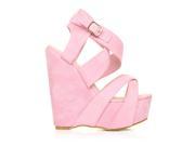 EAN 7611601376055 product image for H30 Baby Pink Faux Suede Wedge Very High Heel Strappy Platform Shoes Size US 9 | upcitemdb.com