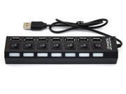 7 Port USB 2.0 Power Hub High Speed Adapter With ON OFF Switch Laptop PC Black