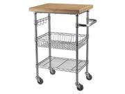Bamboo Top Chrome Wire Kitchen Cart