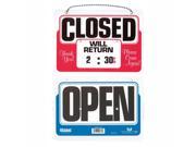 Headline Sign 9385 Double Sided Open Closed Sign w Dial A Time Will Return Clock Plastic 11 x 8