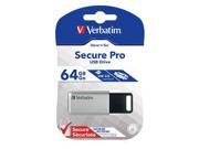 Verbatim 64GB Store n Go Secure Pro USB 3.0 Flash Drive with AES 256 Hardware Encryption Silver Model 98666