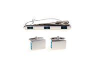 Fascinating Blue Crystal Silver Cufflilnks and Tie Clip Set