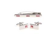 Fashion Pink Crystal Rectangle Cufflilnks and Tie Clip Set