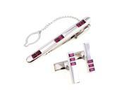 Charming Red Wine Rectangle Crystal Tie Clip Shape Cufflilnks and Tie Clip Set