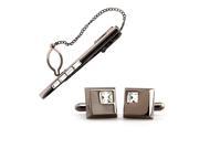 Classic White Square Crystal Black Cufflilnks and Tie Clip Set