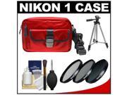 Nikon 1 Series Deluxe Digital Camera Case (Red) with 3 UV/CPL/ND8 Filters + Tripod + Cleaning Kit