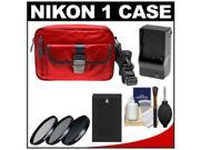 Nikon 1 Series Deluxe Digital Camera Case (Red) with EN-EL20 Battery & Charger + 3 UV/CPL/ND8 Filters + Cleaning Kit