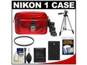 Nikon 1 Series Deluxe Digital Camera Case (Red) with EN-EL20 Battery + UV Filter + Tripod + Accessory Kit