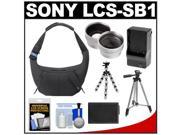 Sony LCS-SB1 Sling Case for Handycam, Cyber-Shot, NEX Digital Camera (Black) with Battery & Charger + 2 Tripods + Telephoto & Wide-Angle Lenses + Accessory Kit