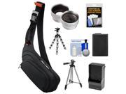 Sony LCS-EME/BI E-Mount NEX Digital Camera Sling Case with Battery & Charger + 2 Tripods + Telephoto & Wide-Angle Lenses + Accessory Kit
