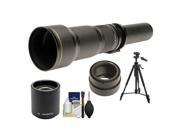 Rokinon 650-1300mm f/8-16 Telephoto Lens (Black) & 2x Teleconverter with Tripod + Cleaning Kit for Sony Alpha NEX Digital Cameras