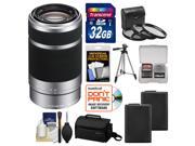 Sony Alpha E-Mount 55-210mm f/4.5-6.3 OSS Zoom Lens (Silver) with Sony Case + 32GB Card + (2) NP-FW50 Batteries + 3 UV/FLD/PL Filters + Tripod + Kit