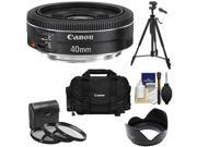 Canon EF 40mm f/2.8 STM Pancake Lens with Canon 2400 Case + 3 (UV/CPL/ND8) Filters + Hood + Tripod + Accessory Kit