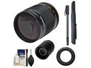 Rokinon 500mm f/8.0 Mirror Lens & 2x Teleconverter with Monopod + Accessory Kit for Nikon 1 J1 J2 V1 Digital Cameras