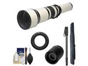 Rokinon 650-1300mm f/8-16 Telephoto Lens (White) & 2x Teleconverter with Monopod + Accessory Kit for Nikon 1 J1 J2 V1 Digital Cameras