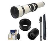 Rokinon 650-1300mm f/8-16 Telephoto Lens (White) & 2x Teleconverter with Monopod + Accessory Kit for Samsung NX Digital Cameras