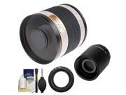 Samyang 500mm f/6.3 Mirror Lens (White) & 2x Teleconverter with Cleaning Kit for Nikon 1 J1 J2 V1 Digital Cameras