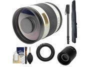 Samyang 500mm f/6.3 Mirror Lens (White) & 2x Teleconverter with Monopod + Accessory Kit for Nikon 1 J1 J2 V1 Digital Cameras