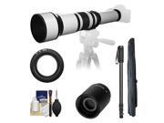 Samyang 650-1300mm f/8-16 Telephoto Lens (White) & 2x Teleconverter with Monopod + Accessory Kit for Nikon 1 J1 J2 V1 Digital Cameras