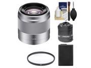Sony Alpha E-Mount 50mm f/1.8 OSS Telephoto Lens (Silver) with NP-FW50 Battery + UV Filter + Lens Pouch + Cleaning Kit