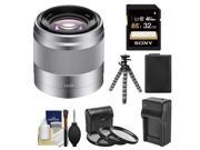 Sony Alpha E-Mount 50mm f/1.8 OSS Telephoto Lens (Silver) with 32GB Card + NP-FW50 Battery & Charger + Flex Tripod + Filter Set + Cleaning Kit