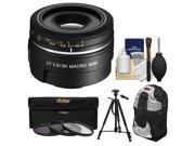 Sony Alpha A-Mount 30mm f/2.8 DT Macro SAM Lens with Sling Backpack + Tripod + 3 UV/CPL/ND8 Filters + Cleaning Kit