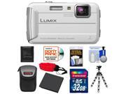 Panasonic Lumix DMC-TS25 Shock & Waterproof Digital Camera (White) with 32GB Card + Battery + Case + Floating Strap + Flex Tripod + Accessory Kit