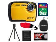 Coleman Xtreme2 C12WP Shock & Waterproof Digital Camera with HD Video (Yellow) with 8GB Card + Case + Tripod + Accessory Kit