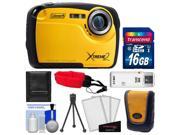 Coleman Xtreme2 C12WP Shock & Waterproof Digital Camera with HD Video (Yellow) with 16GB Card + Case + Tripod + Accessory Kit