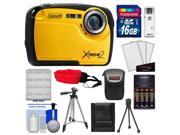 Coleman Xtreme2 C12WP Shock & Waterproof Digital Camera with HD Video (Yellow) with 16GB Card + Case + Batteries & Charger + 2 Tripods + Accessory Kit