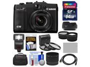 Canon PowerShot G16 Wi-Fi Digital Camera (Black) with 64GB Card + Case + Flash + Battery + Tele/Wide Lenses + Filter + Accessory Kit