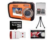Coleman Duo 2V7WP Dual Screen Shock & Waterproof Digital Camera (Orange) with 8GB Card & Reader + Accessory Kit