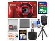 Canon PowerShot SX600 HS Wi-Fi Digital Camera (Red) with 16GB Card + Case + Battery + Flex Tripod + Kit