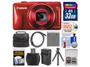 Canon PowerShot SX600 HS Wi-Fi Digital Camera (Red) with 32GB Card + Case + Battery & Charger + Flex Tripod Kit