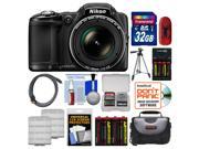 Nikon Coolpix L830 Digital Camera (Black) with 32GB Card + Case + 8 Batteries & Charger + Tripod + HDMI Cable + Kit