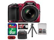 Nikon Coolpix L830 Digital Camera (Red) with 8GB Card + Case + Flex Tripod + Accessory Kit