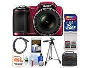 Nikon Coolpix L830 Digital Camera (Red) with 32GB Card + Case + Tripod + HDMI Cable + Kit
