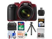 Nikon Coolpix P600 Wi-Fi Digital Camera (Red) with 16GB Card + Case + Flex Tripod + Accessory Kit