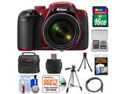 Nikon Coolpix P600 Wi-Fi Digital Camera (Red) with 16GB Card + Case + Tripods + HDMI Cable + Kit