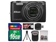 Nikon Coolpix S6800 Wi-Fi Digital Camera (Black) with 16GB Card + Case + Flex Tripod + Accessory Kit